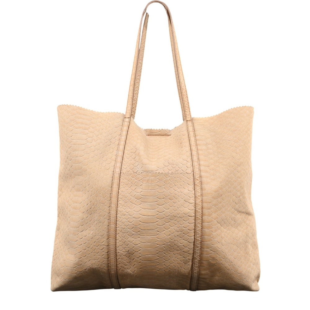 Banana Republic Tan Snake Embossed Leather Tote Bag Scalloped Edge Shopper Large